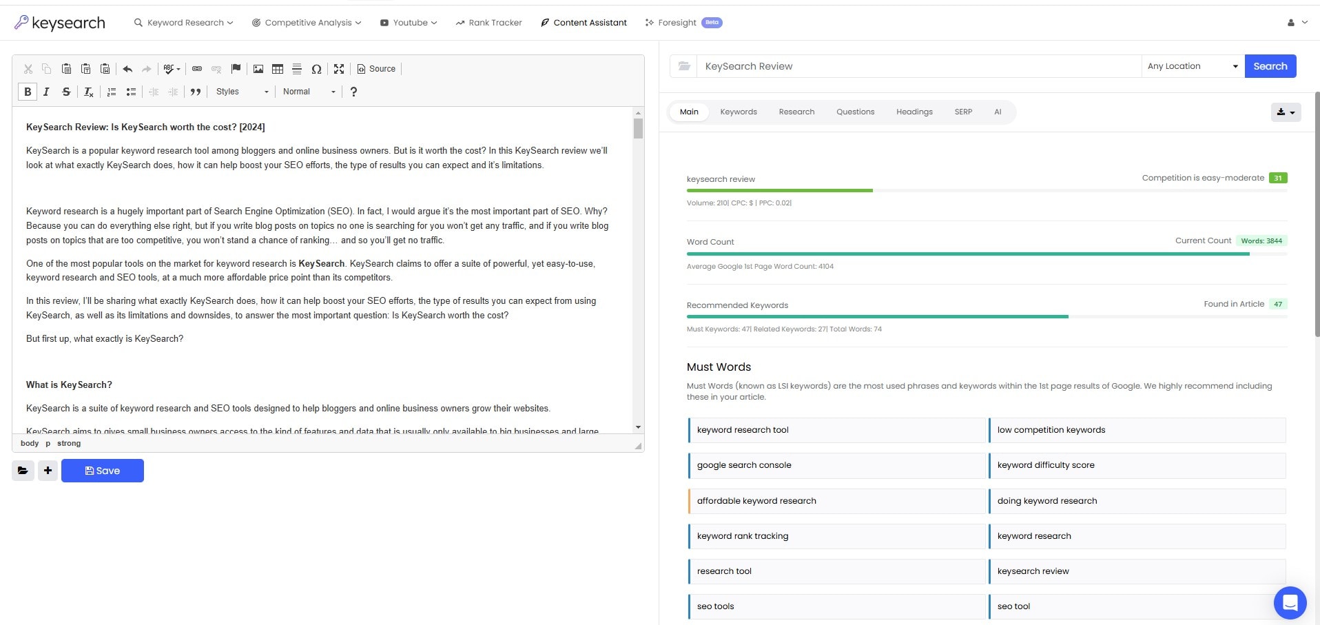 KeySearch Content Assistant